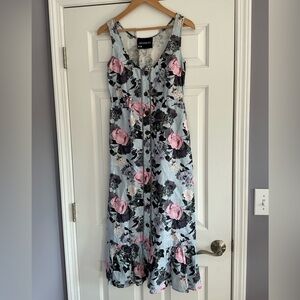 NICHOLAS Garden Floral Linen Midi Dress 0